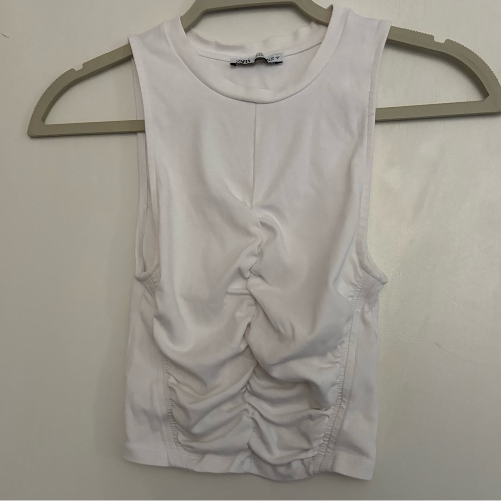 Zara White Ruched Tank Top